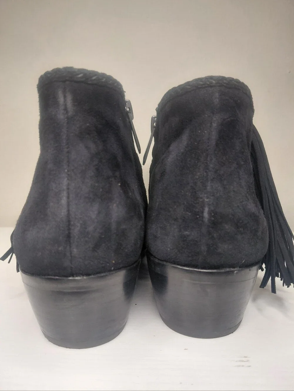 Sam Edelman Fringed Black Suede Ankle Booties Size 9.5